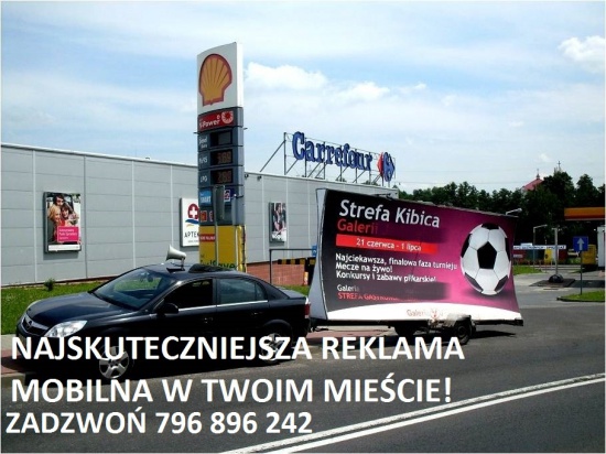 Mobil reklamowy, laweta reklamowa, reklama mobilna, cała Polska